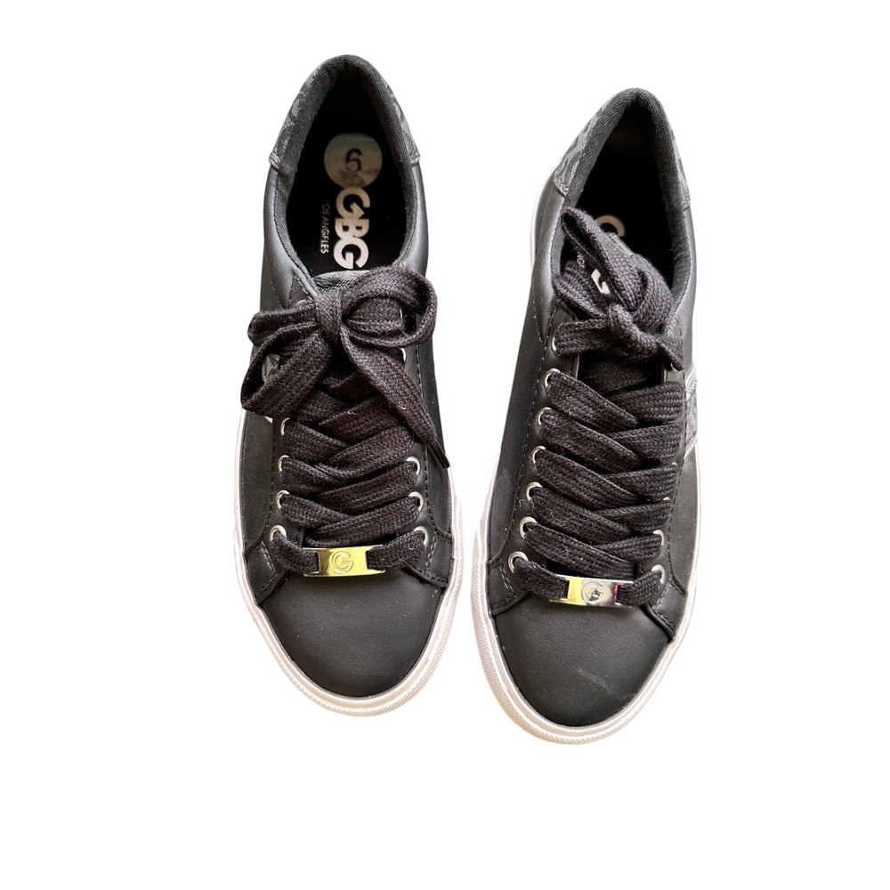 GBG Los Angeles Womens Black Monogram Low Top Lace Up Sneakers‎ Size 6